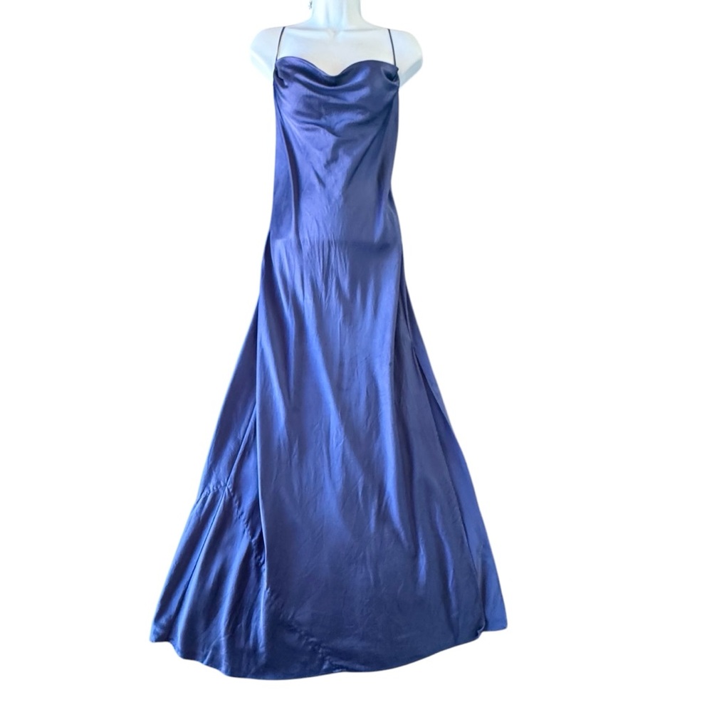 1999 Victoria’s Secret Silk Blue Navy Draped Cowl Vintage Maxi Gown Slip Dress L - Picture 4 of 9